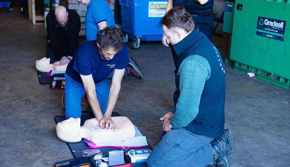 Nathan showing heart pump in first aid course